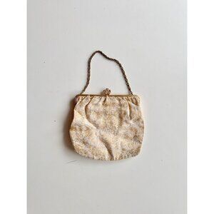 Vintage Made in Germany Ivory Gold Embroidered Kiss Lock Evening Purse Bag